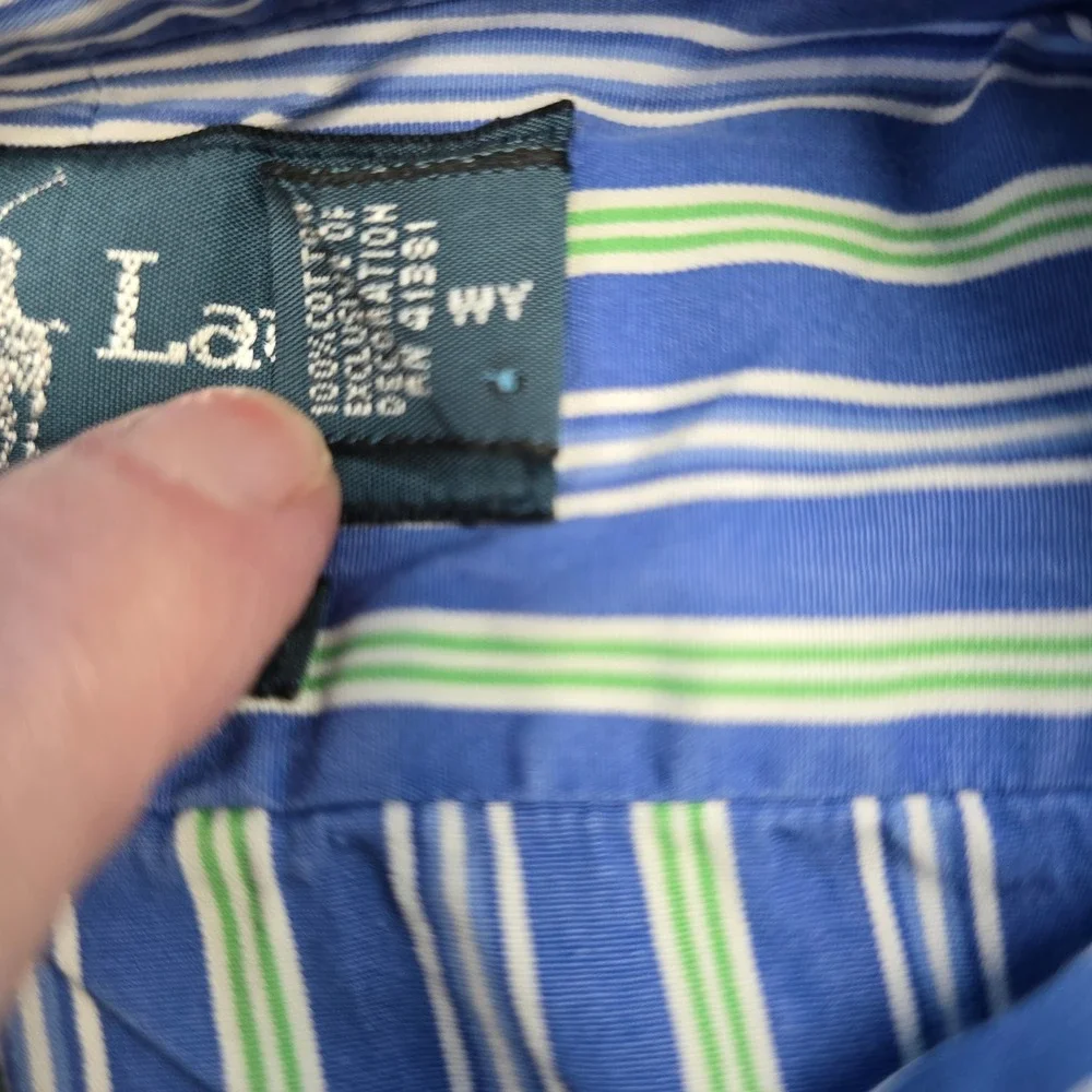 Polo Ralph Lauren Custom Fit Striped Button Down Shirt Men's L‎ Blue Green White